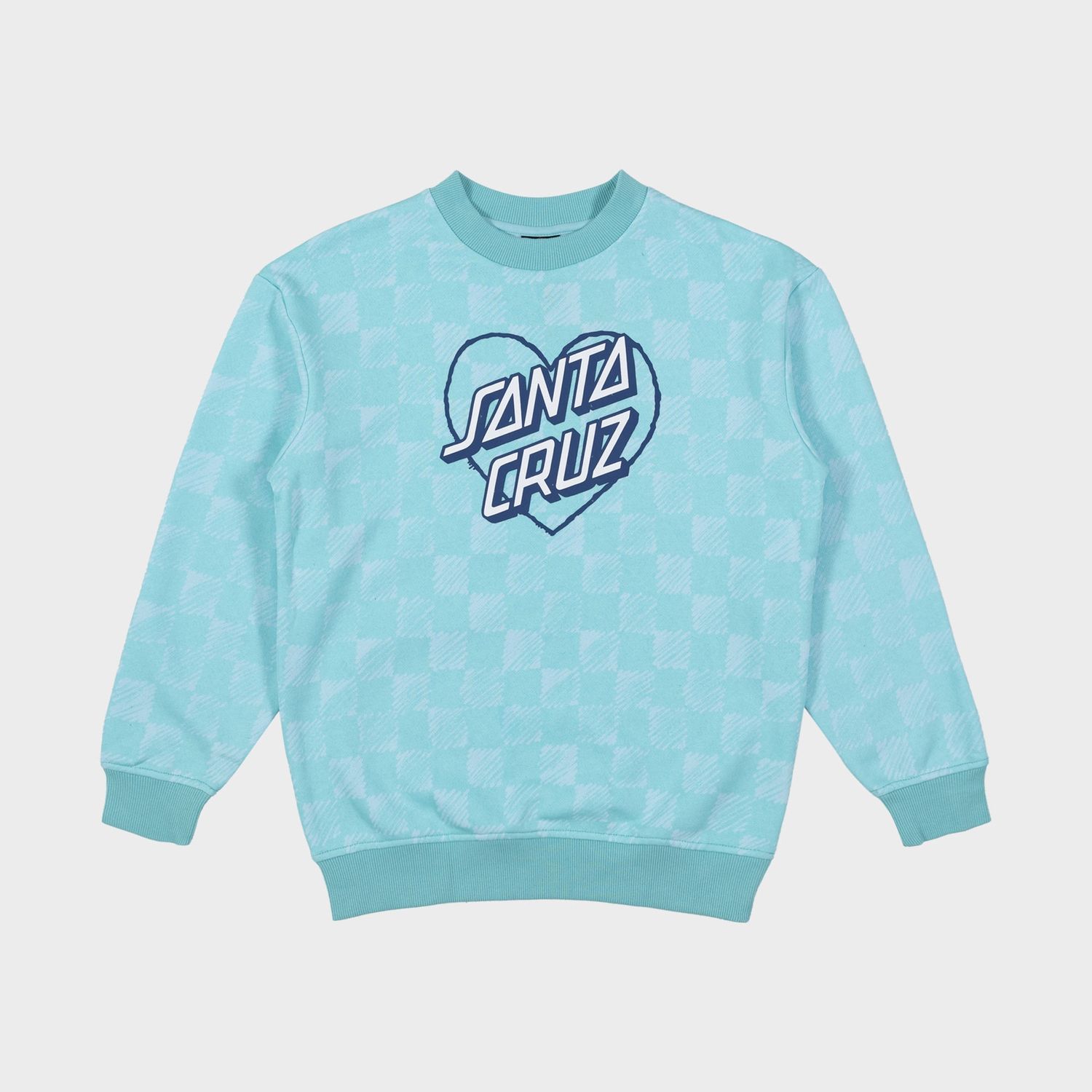 SANTA CRUZ GIRLS HEART DOT HOLLOW FRONT OVERSIZE SWEATER - AQUA CHECK