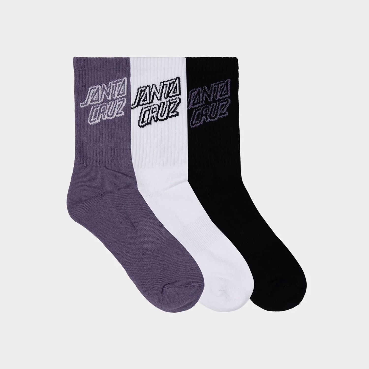 SANTA CRUZ MENS STACK MONO CREW SOCK - 3 PACK - LAVENDER/WHITE/BLACK
