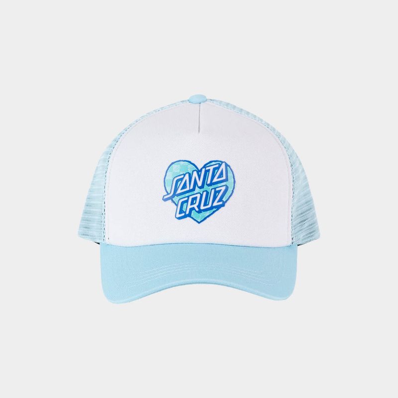 SANTA CRUZ GIRLS CHECKER HEART DOT TRUCKER CAP - AQUA