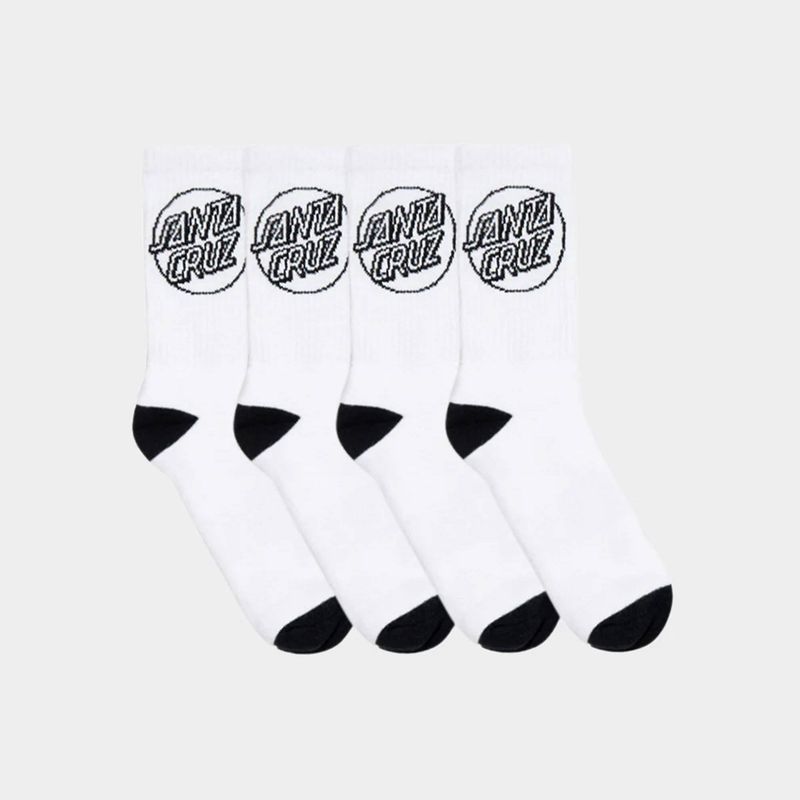 SANTA CRUZ MENS OPUS DOT CREW SOCK - 4 PACK - WHITE