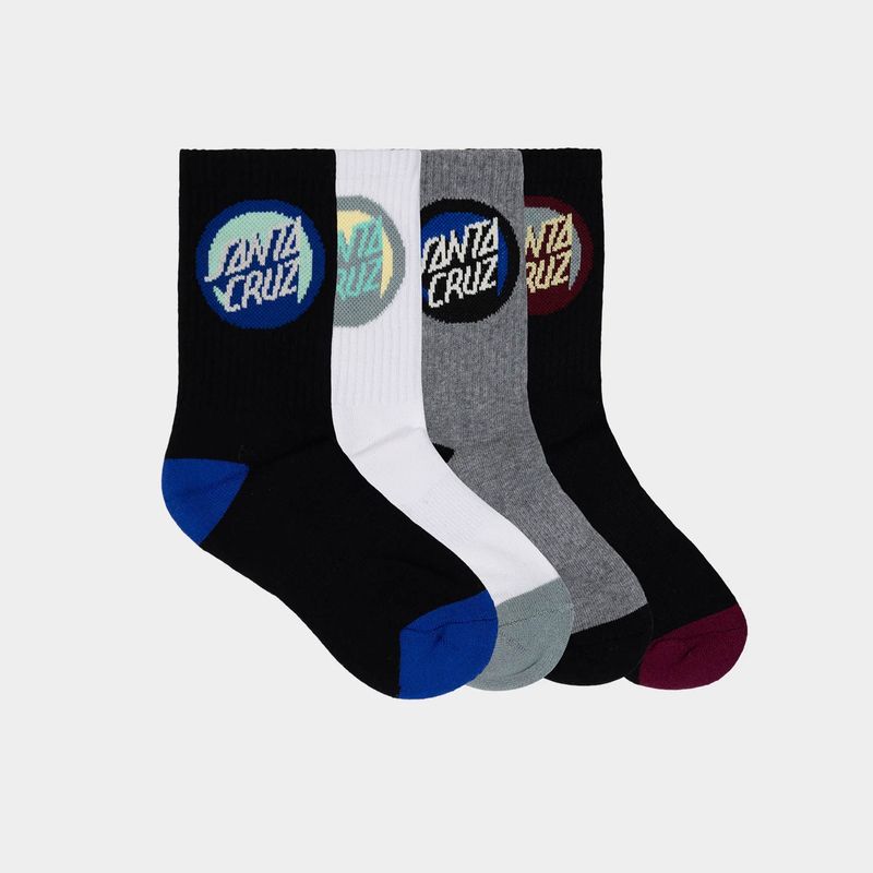 SANTA CRUZ BOYS BOLD SHADOW DOT CREW SOCK - 4 PACK - BLACK / WHITE / GREY MARLE