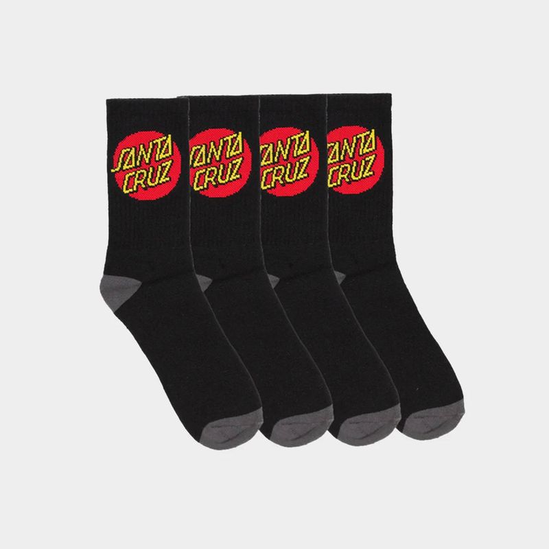 SANTA CRUZ BOYS CLASSIC DOT CREW SOCK - 4 PACK - BLACK