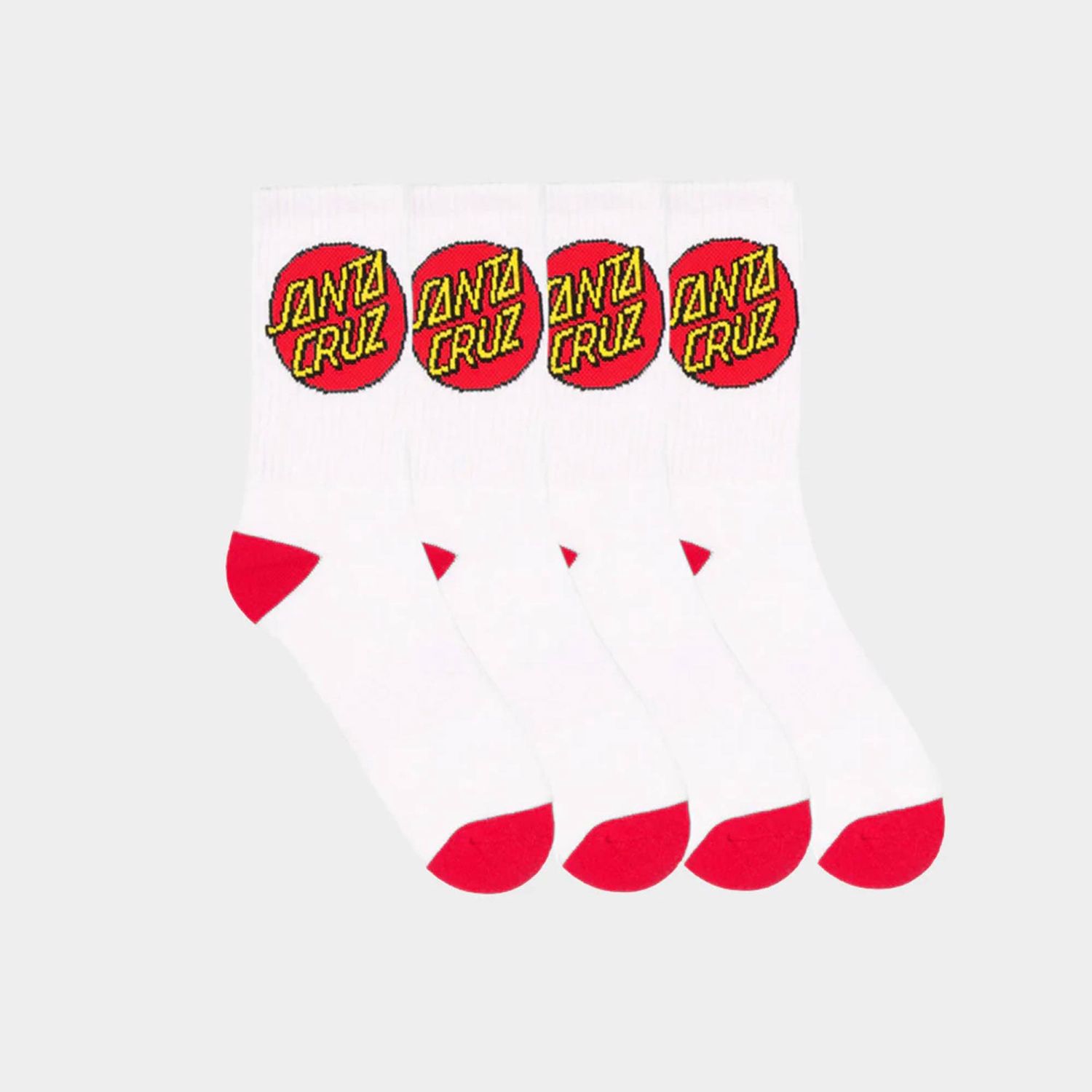 SANTA CRUZ BOYS CLASSIC DOT CREW SOCK - 4 PACK - WHITE