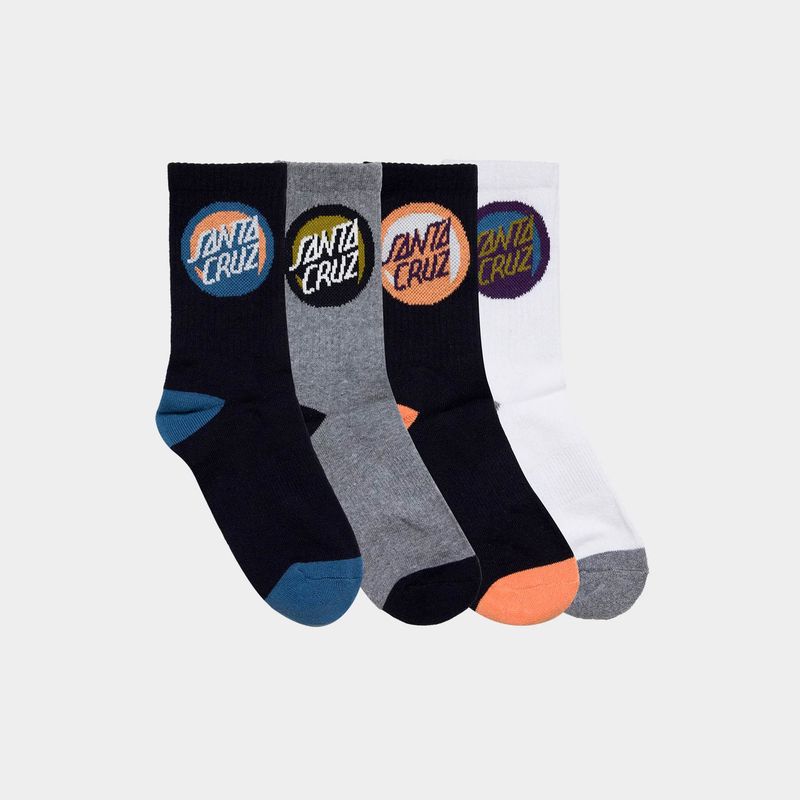 SANTA CRUZ BOYS BOLD SHADOW DOT CREW SOCK 4 PACK - BLACK/WHITE/GMARLE
