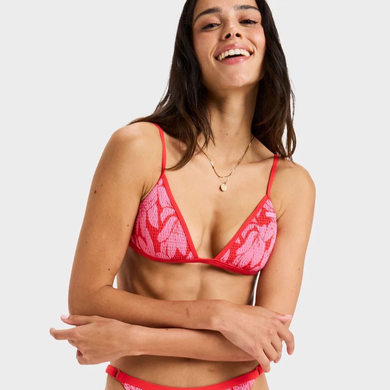 ROXY WOMENS KHLOE MINI FIXED TRI BIKINI TOP - TOMATO KLAEIDO