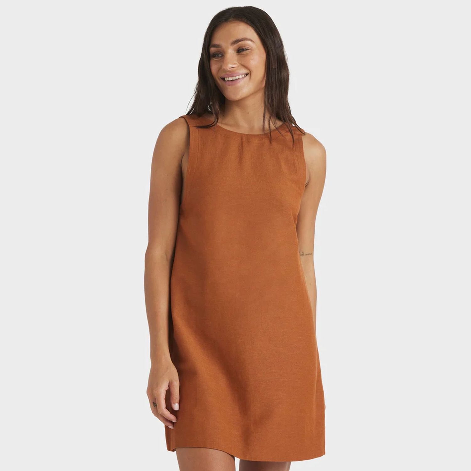 ROXY WOMENS LUCKY CHARM DRESS - CAMEL