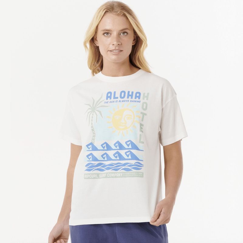 RIP CURL WOMENS ALOHA HOTEL RELAXED SS TEE - BONE  -  BONE