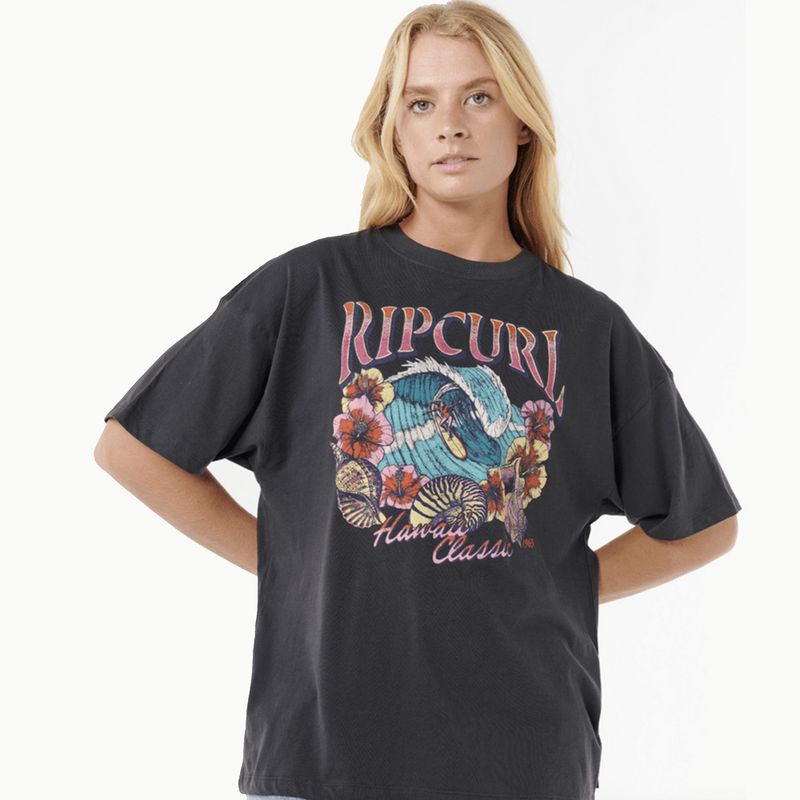 RIP CURL WOMENS SUMMER HERITAGE SS TEE  -  WASHED BLACK