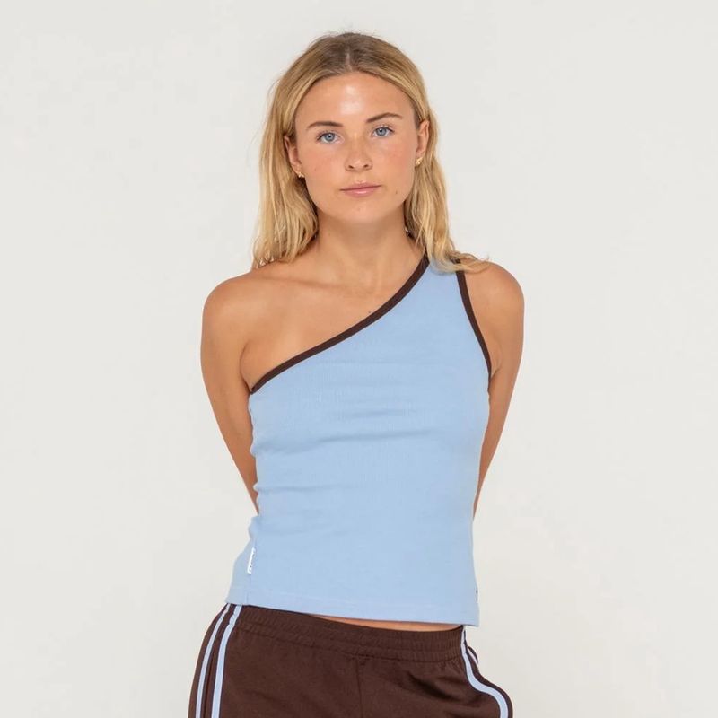 RUSTY WOMENS ZOE ONE SHOULDER TANK - RETRO BLUE