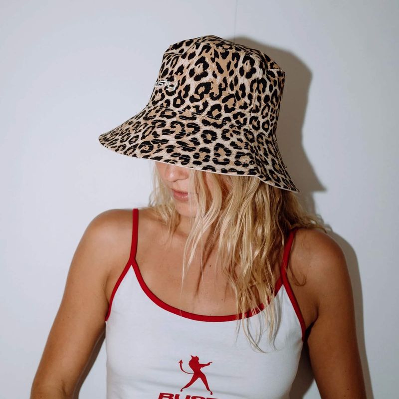 RUSTY WOMENS LENNIE LEOPARD REVERSIBLE BUCKET HAT - JAVA
