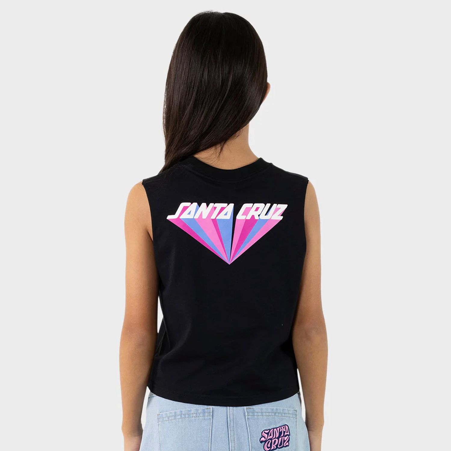 SANTA CRUZ GIRLS DELTA STRP CHEST CROP MUSCLE - BLACK