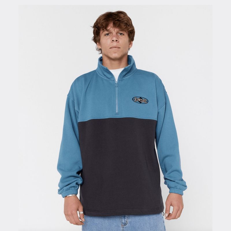 RIP CURL MENS HERITAGE OVAL 1/4 ZIP CREW  -  STORM BLUE