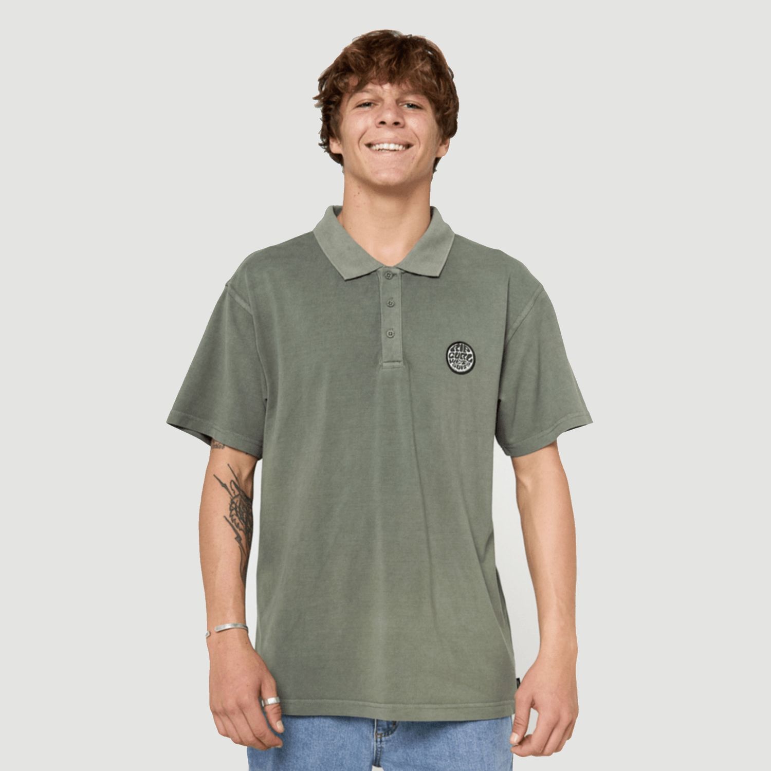 RIP CURL MENS WETTIE SS POLO SHIRT  -  CACTUS GREEN