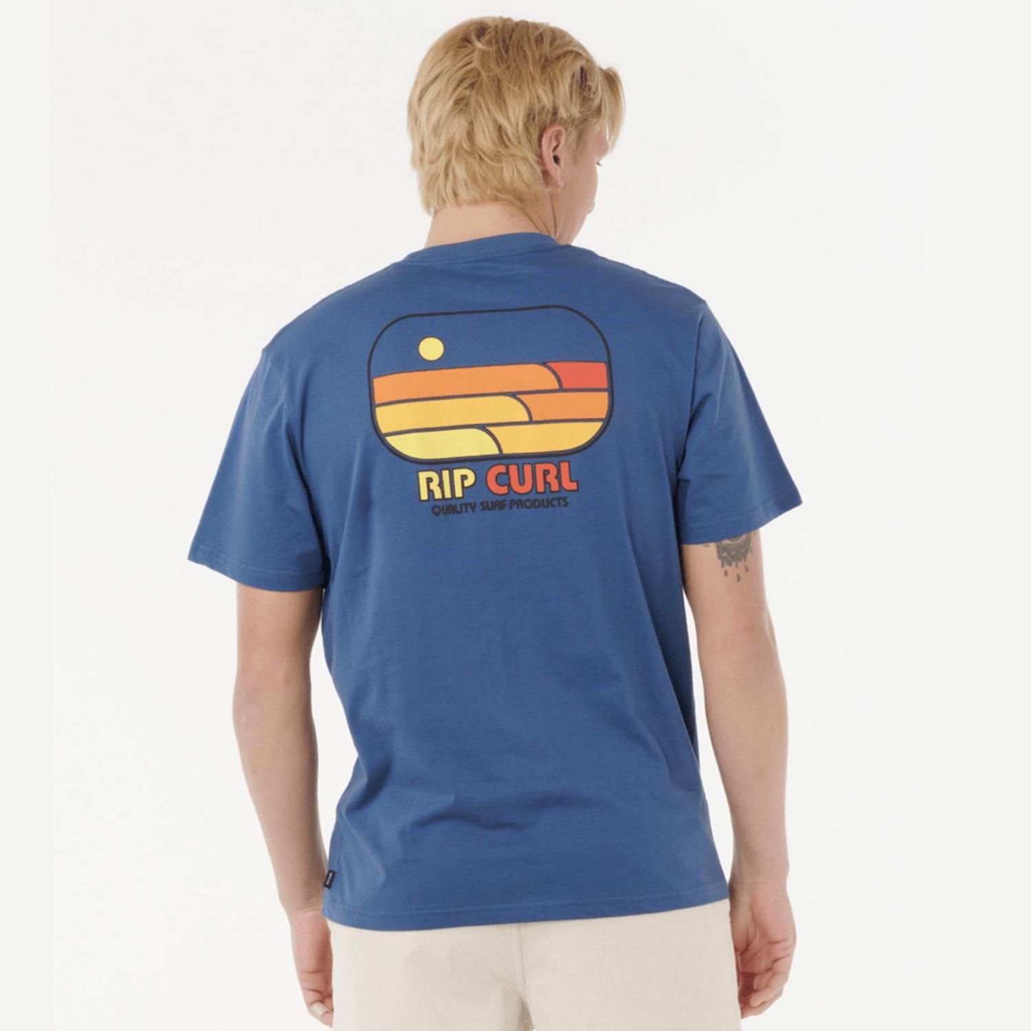 RIP CURL MENS SURF REVIVAL LINED UP SS TEE  -  LIGHT NAVY
