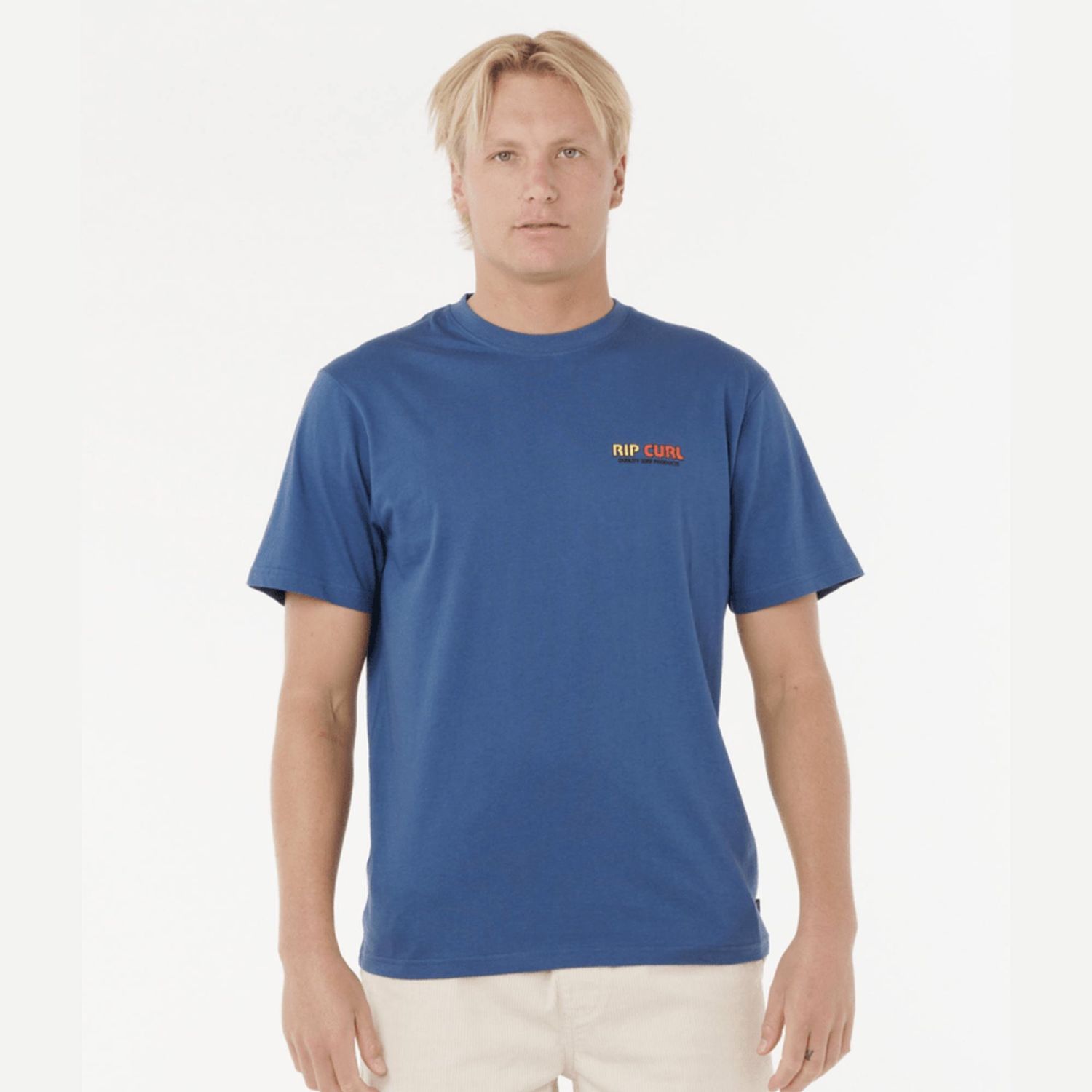 RIP CURL MENS SURF REVIVAL LINED UP SS TEE  -  LIGHT NAVY