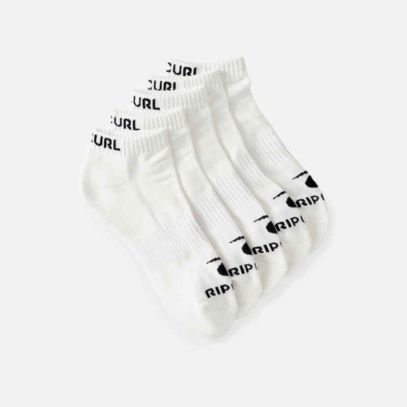 RIP CURL MENS BRAND ANKLE SOCK - 5 PACK  -  WHITE