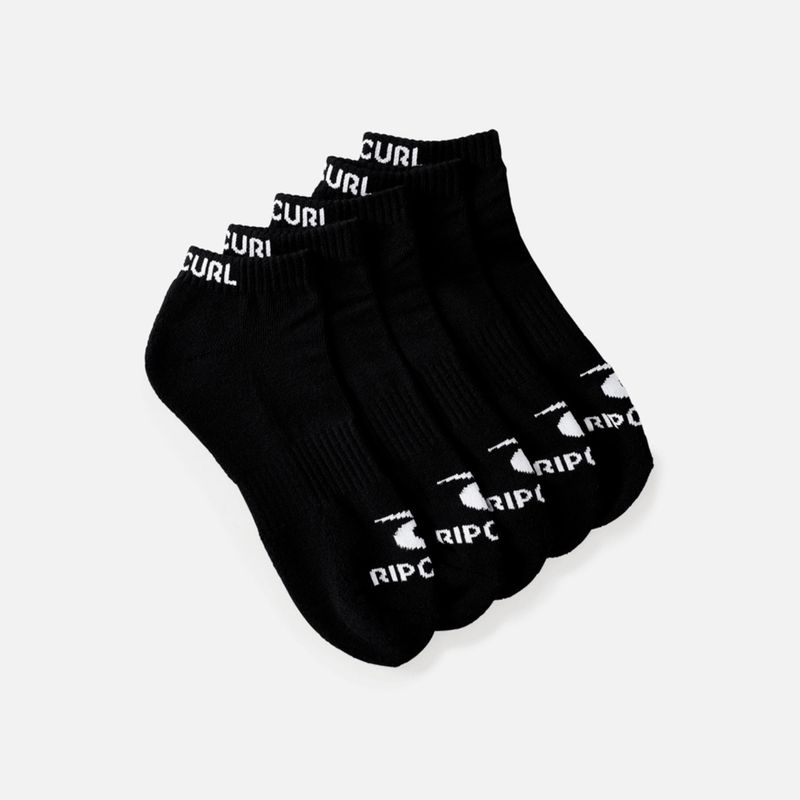RIP CURL MENS BRAND ANKLE SOCK - 5 PACK  -  BLACK