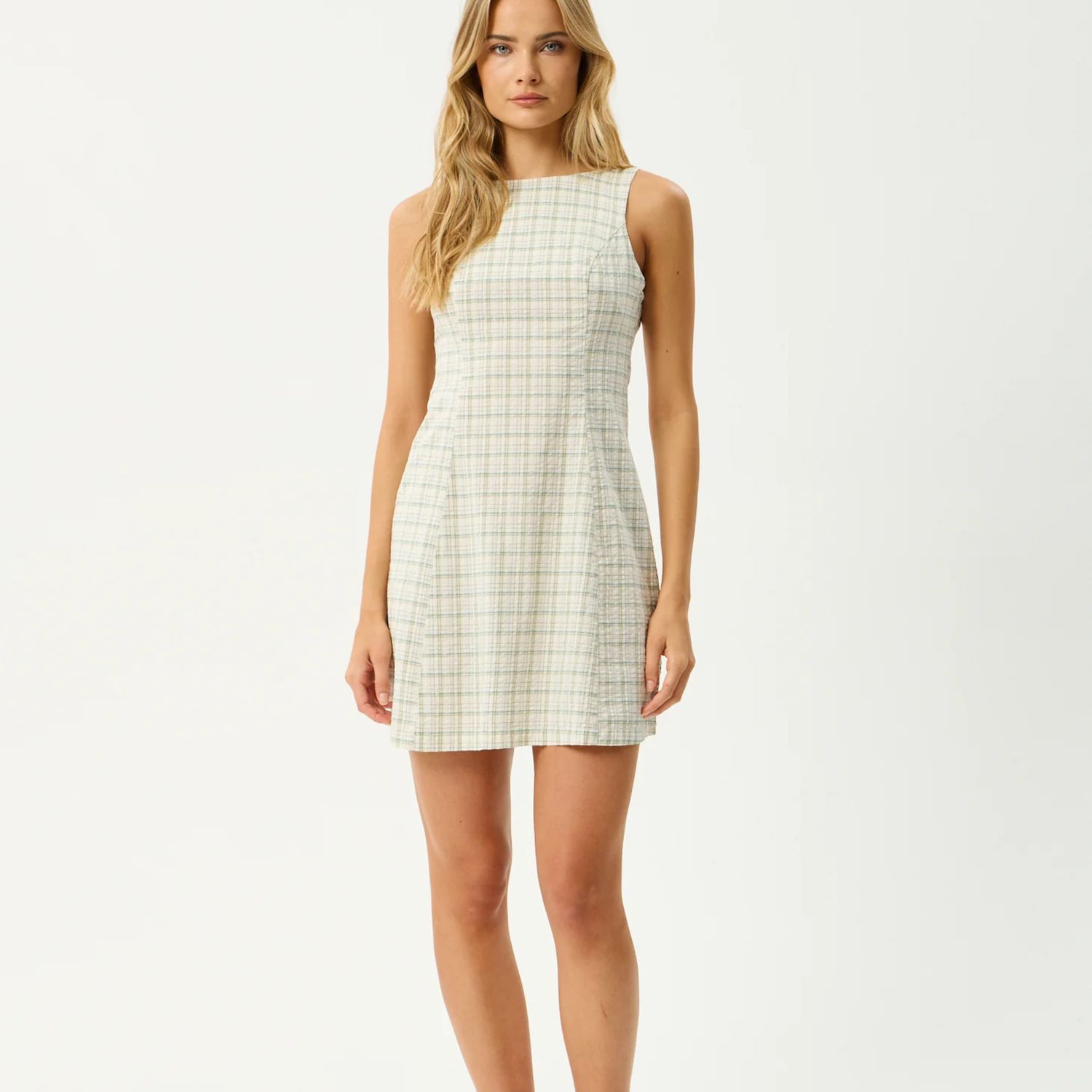 AFENDS WOMENS LEGACY SEERSUCKER MINI DRESS - BOA CHECK