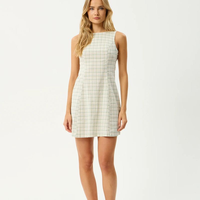 AFENDS WOMENS LEGACY SEERSUCKER MINI DRESS - BOA CHECK