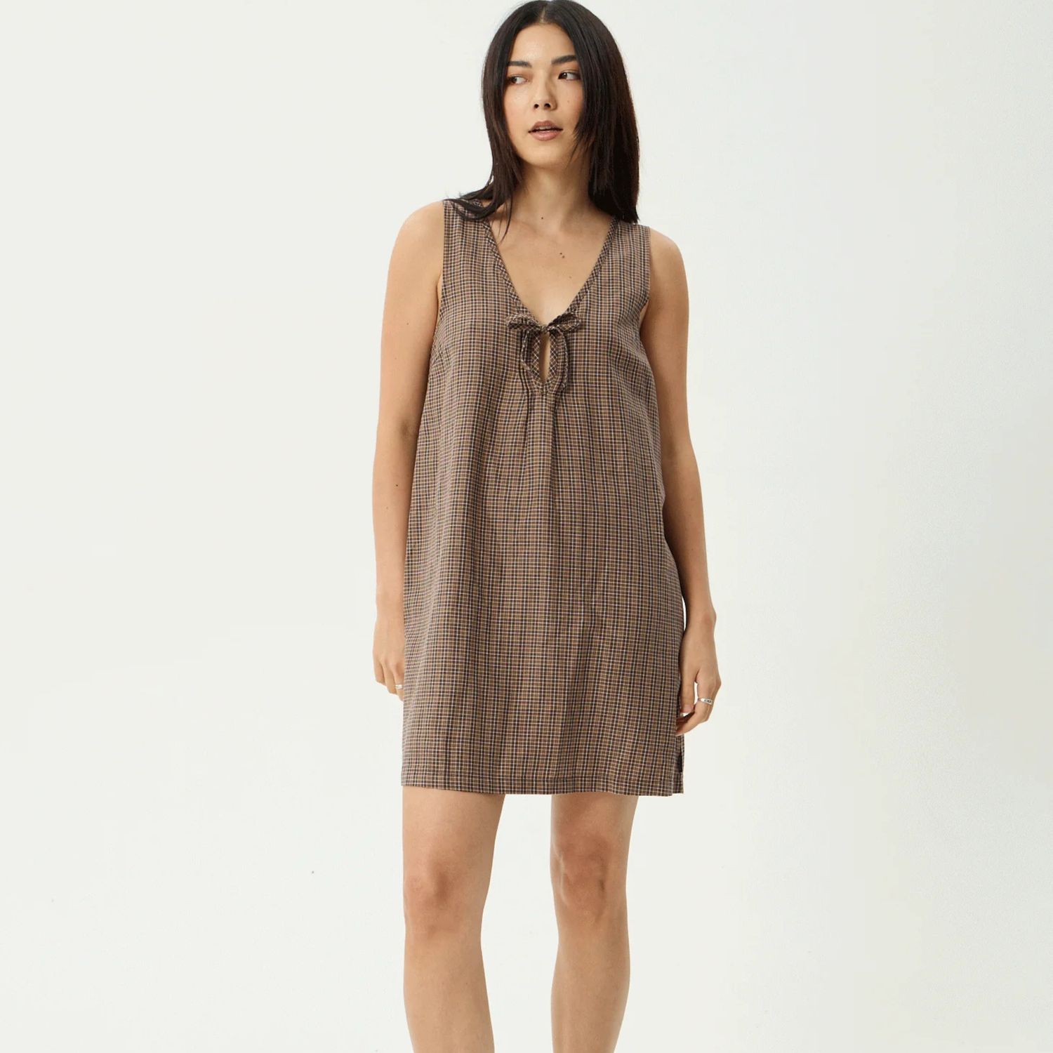 AFENDS WOMENS HOMETOWN MICHI MINI DRESS - COFFEE