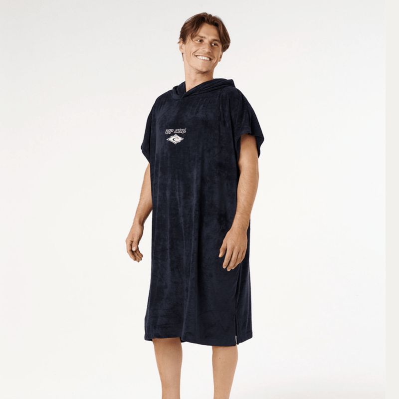 RIP CURL CLASSIC SURF HOODED TOWEL - BLACK / OFF WHITE