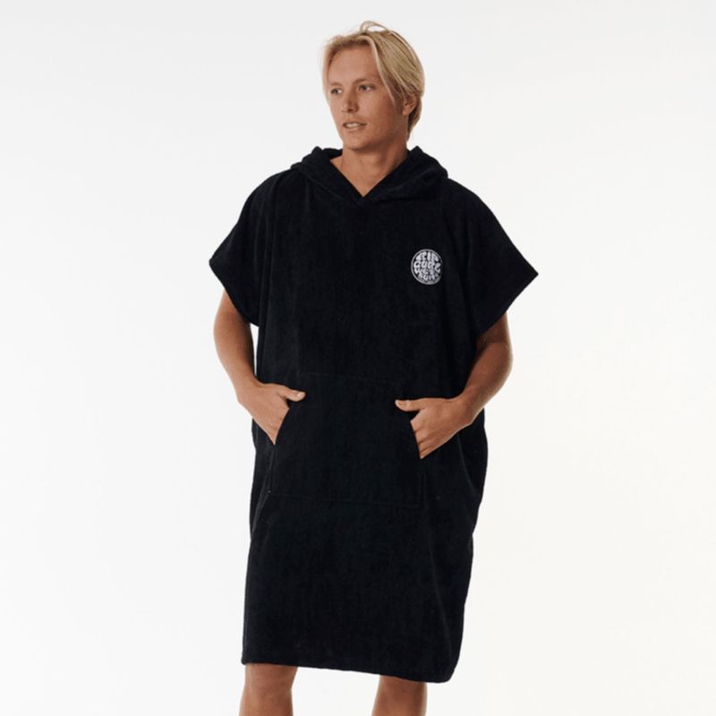 RIP CURL MENS LOGO HOODED TOWEL - BLACK