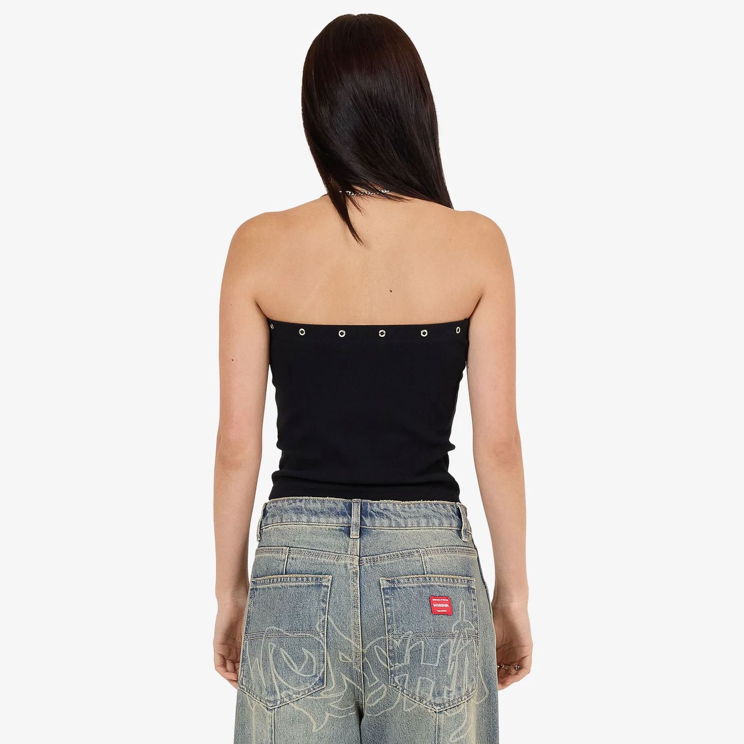 WORSHIP WOMENS THROWS TUBE TOP - BLACK