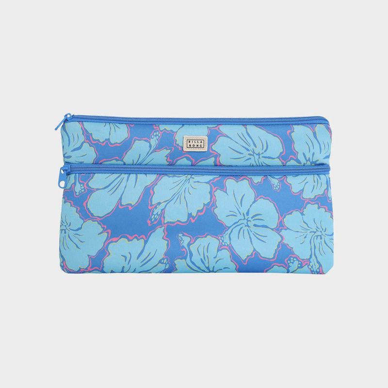 BILLABONG GIRLS HAPPY HIBISCUS LARGE PENCIL CASE - TIDAL BLUE