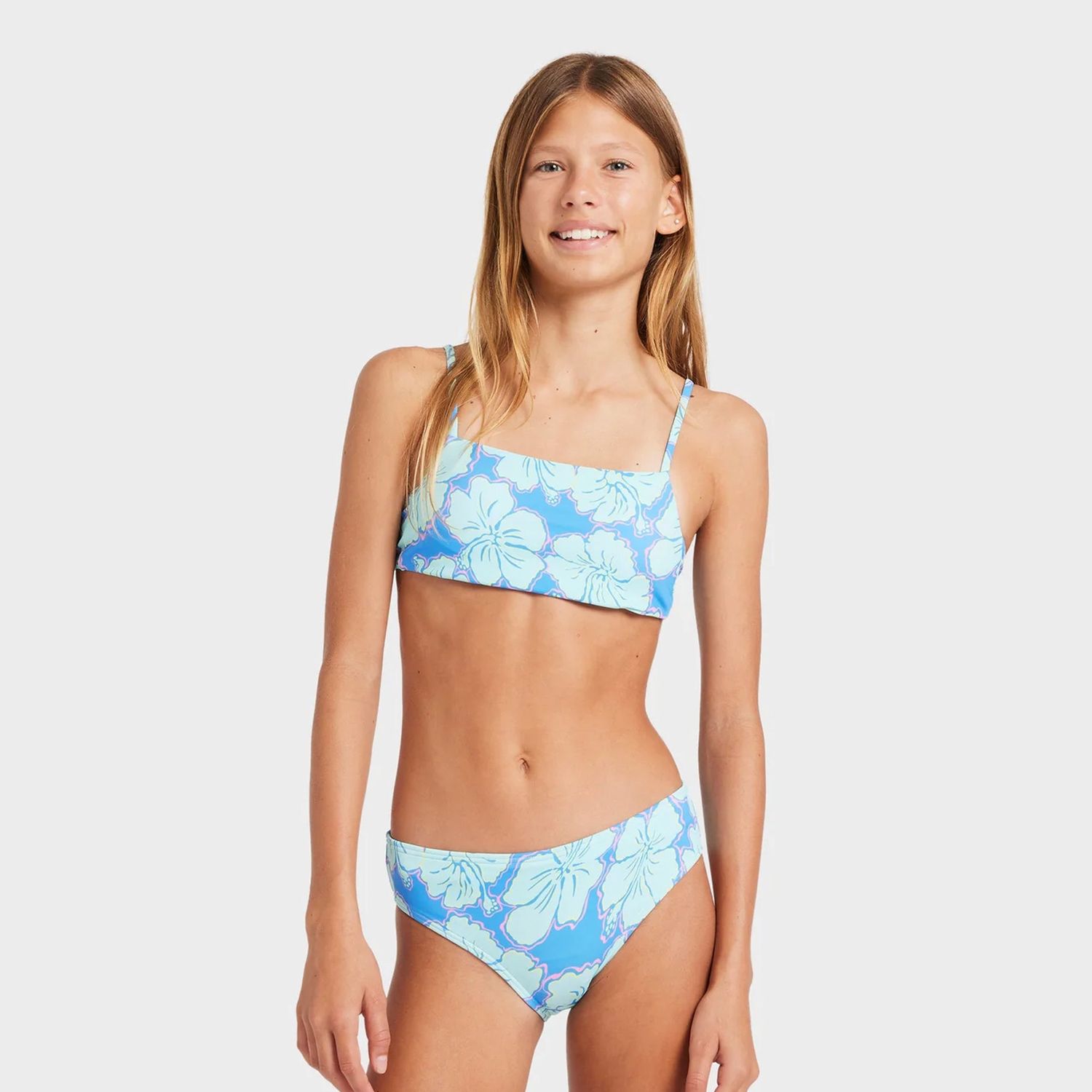 BILLABONG TEEN GIRLS HAPPY HIBISCUS TANK SWIM SET - TIDAL BLUE