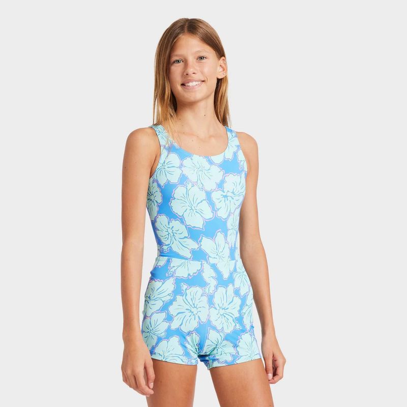 BILLABONG TEEN GIRLS HAPPY HIBISCUS RETRO SURFSUIT - TIDAL BLUE