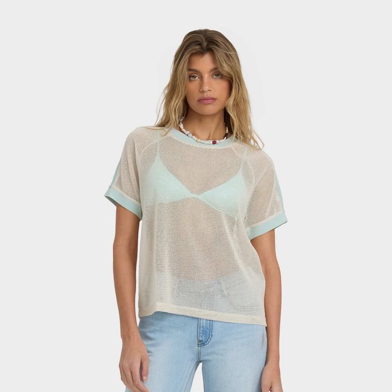BILLABONG WOMENS CLEAN SLATE SS KNIT TOP - SEA FOG
