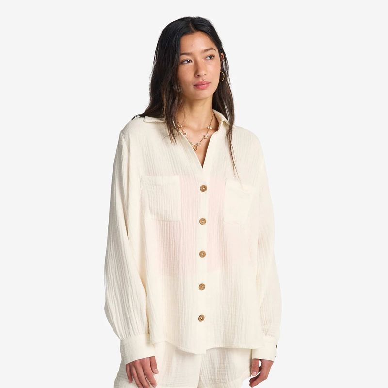 BILLABONG WOMENS SWEET SWELL LS WOVEN SHIRT - SALT CRYSTAL