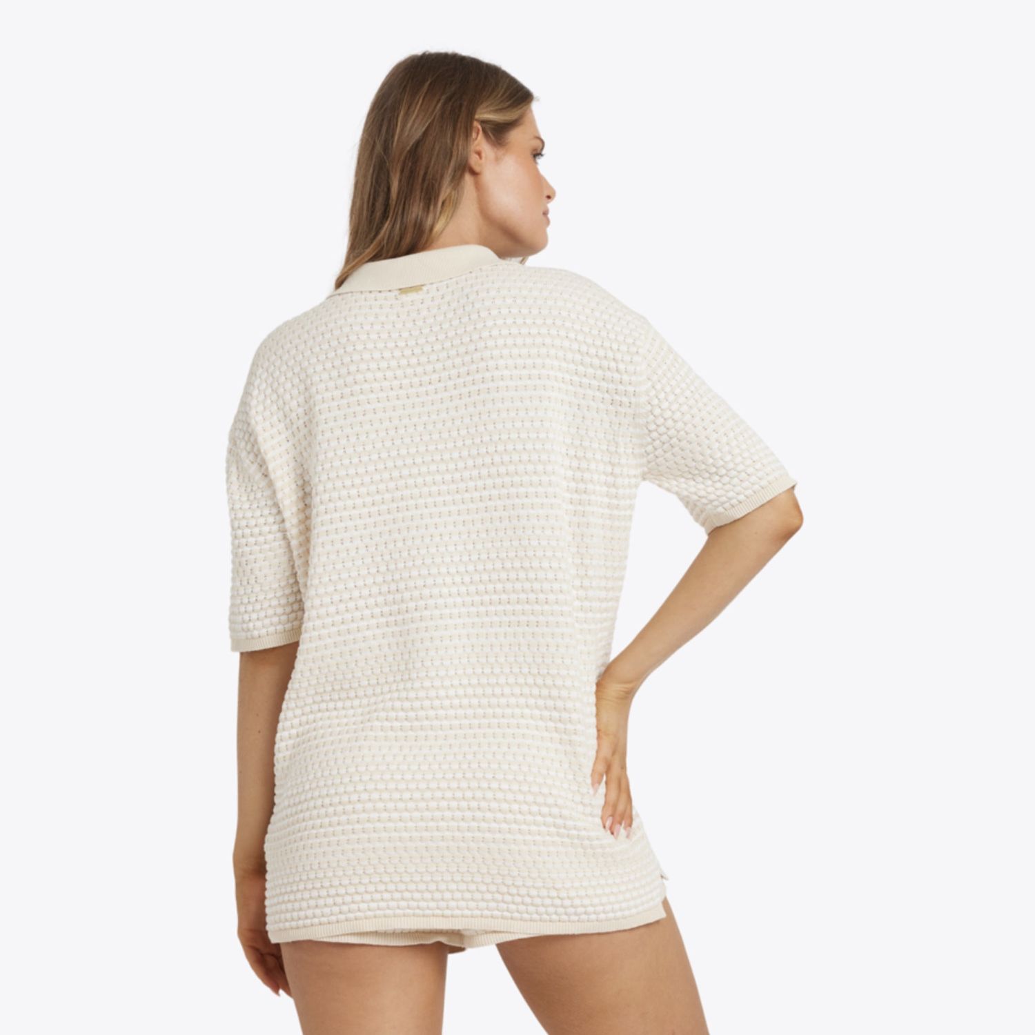BILLABONG WOMENS SUN BUBBLE STRIPE SS KNIT SHIRT - WHITECAP