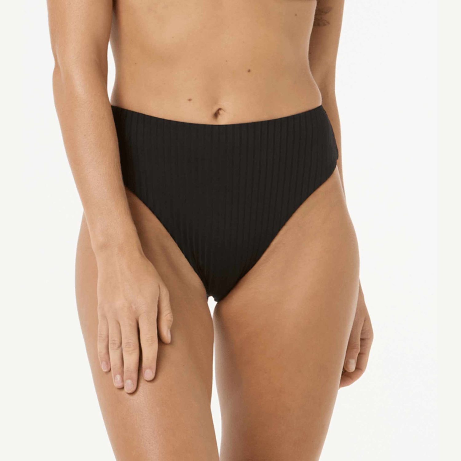 RIP CURL WOMENS PREMIUM SURF RETRO HIGH GOOD BIKINI BOTTOM - BLACK