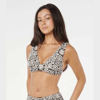 RIP CURL WOMENS SUNSET JACQUARD DEEP V BIKINI TOP - BLACK