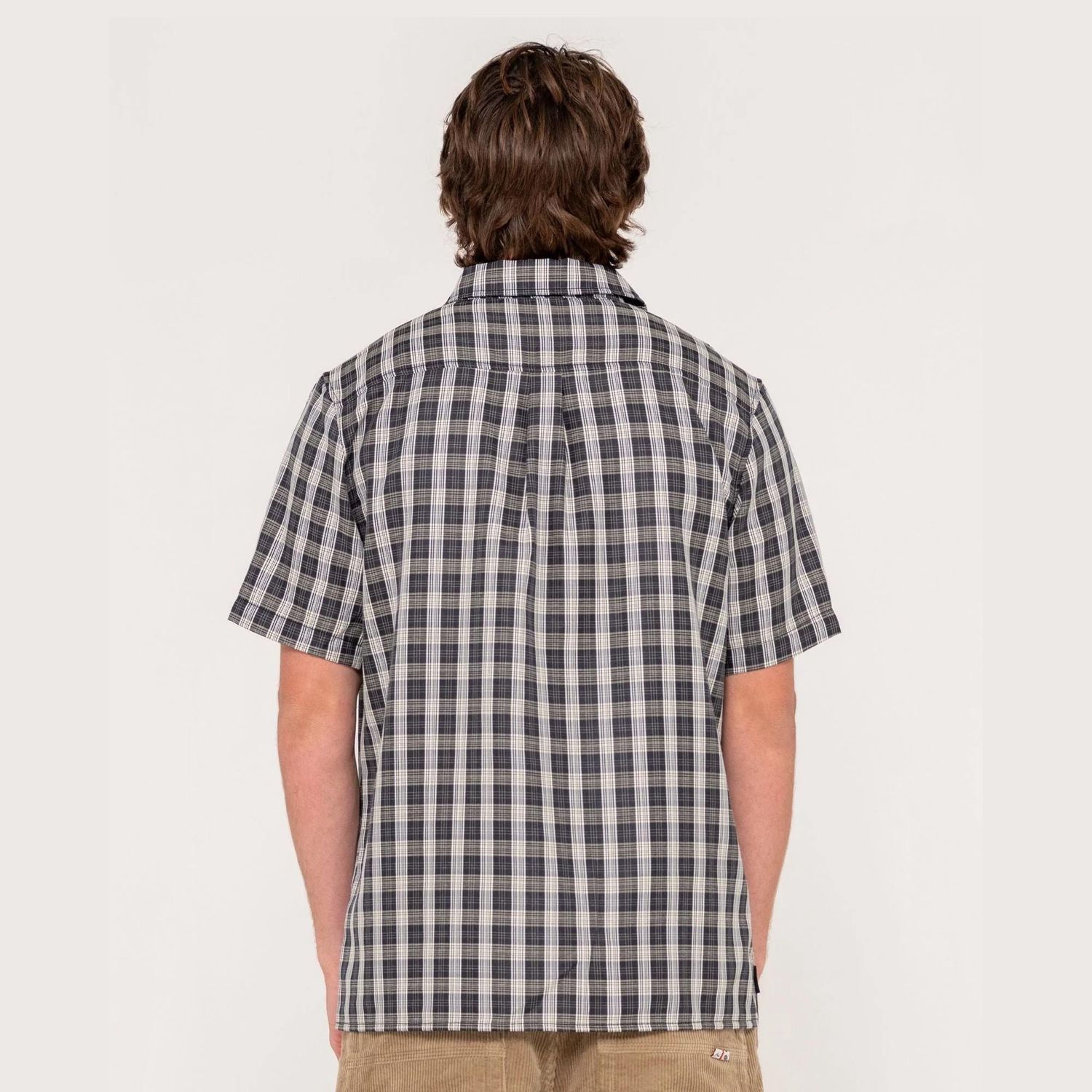 RUSTY MENS DATSUN CHECK SS SHIRT - BLACK