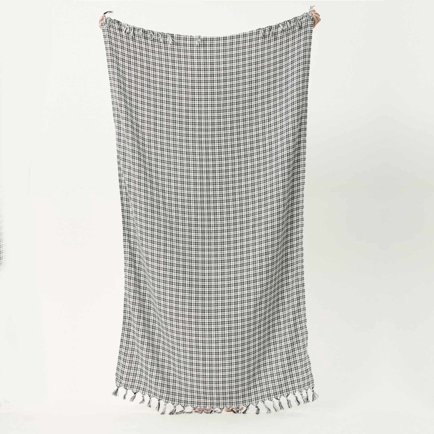 AFENDS WOMENS  ASTA CHECK TURKISH TOWEL - BLACK/WHITE