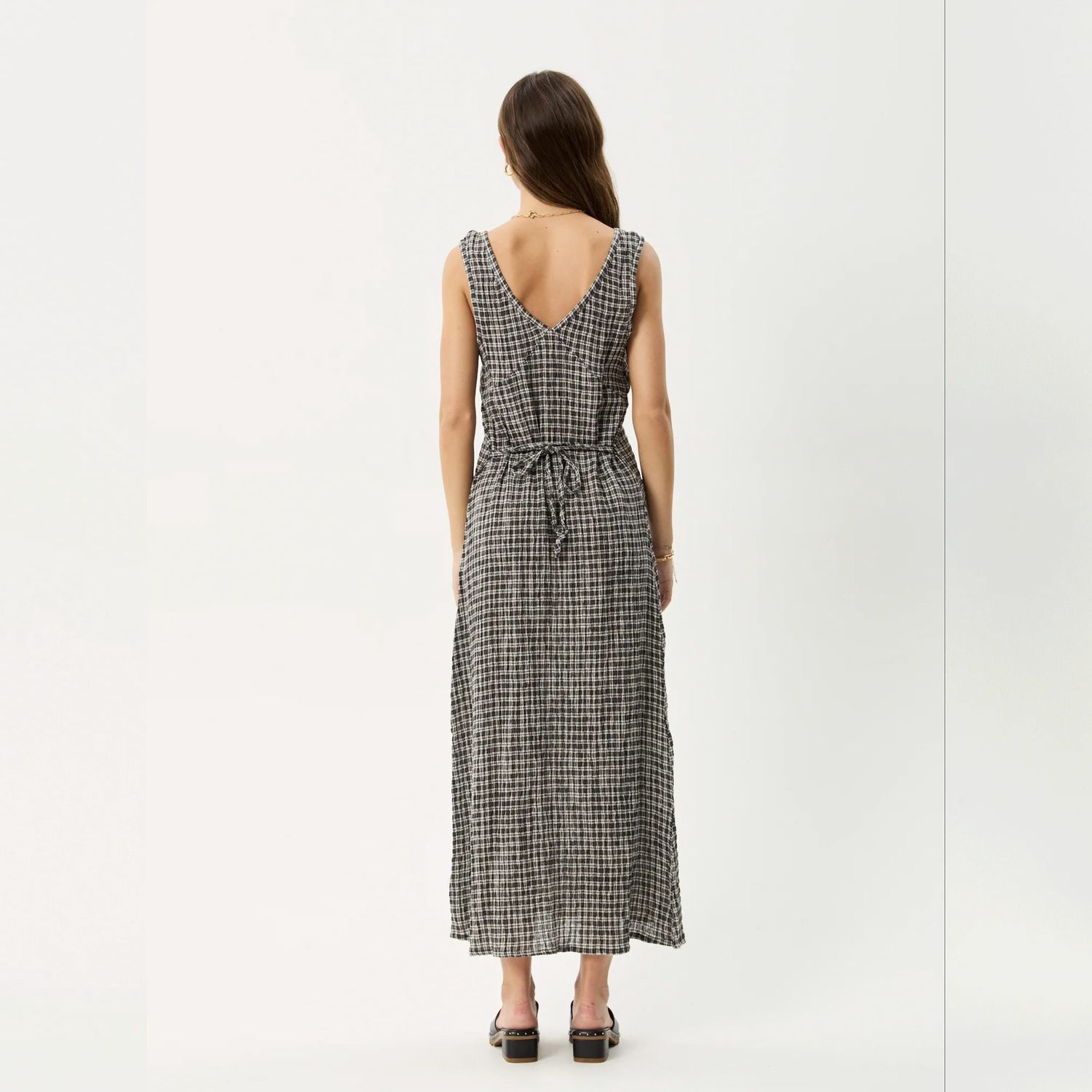 AFENDS LADIES ASTA SEERSUCKER MAXI DRESS - STEEL CHECK