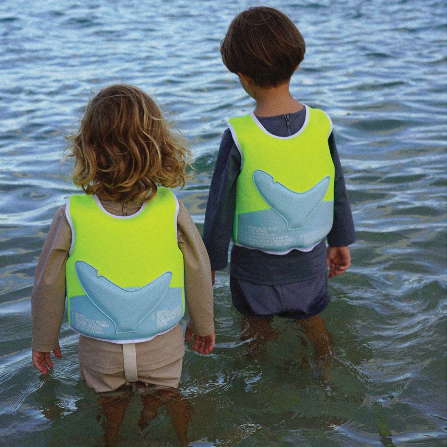 SUNNYLIFE SALTY THE SHARK SWIM VEST 2-3 - AQUA NEON YELLOW