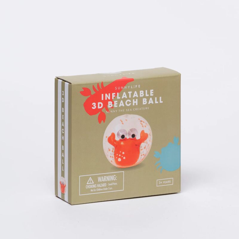 SUNNYLIFE 3D INFLATABLE BEACH BALL SONNY THE SEA CREATURE - NEON ORANGE