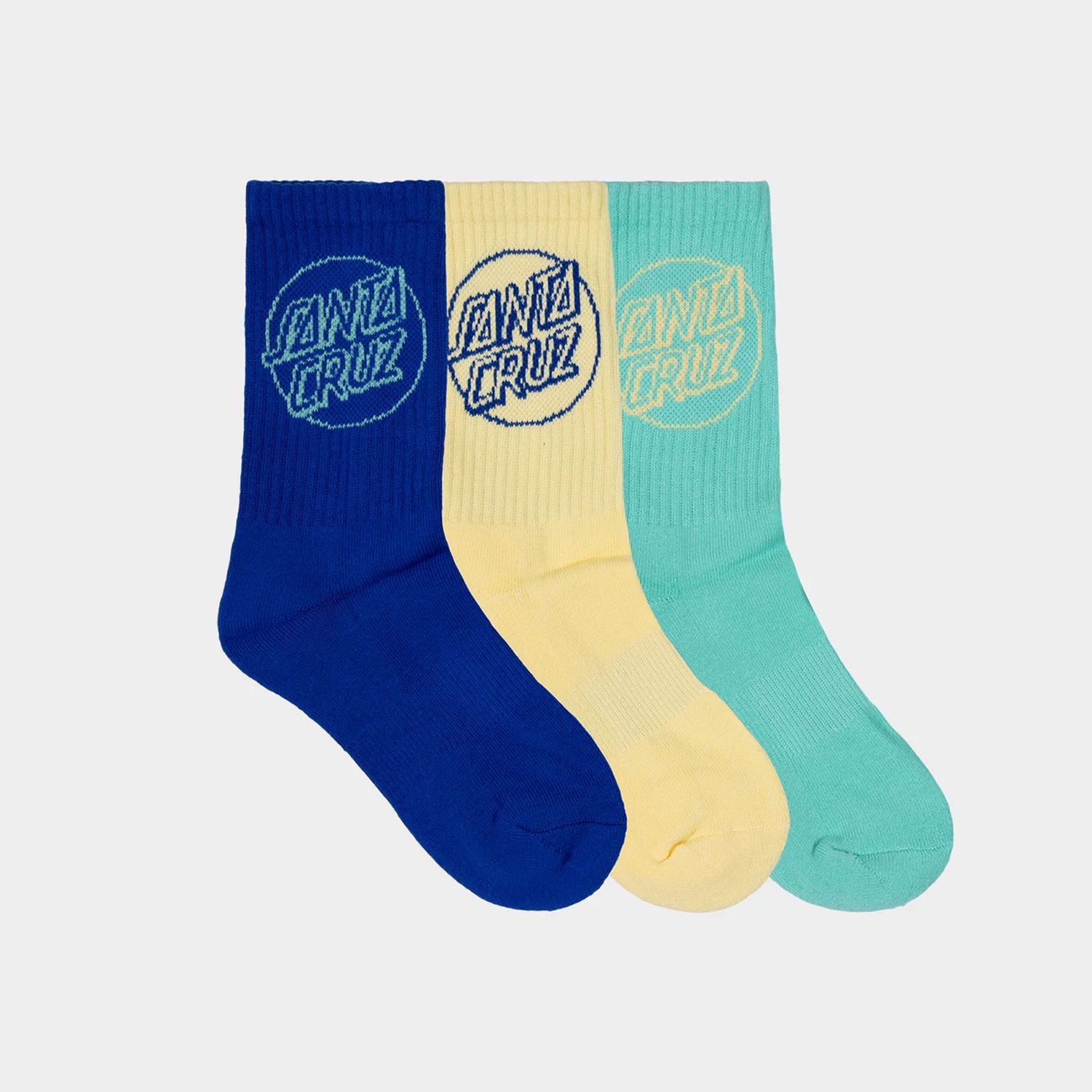SANTA CRUZ BOYS OPUS DOT CREW SOCK - 3 PACK - COBALT / BUTTER / TEAL