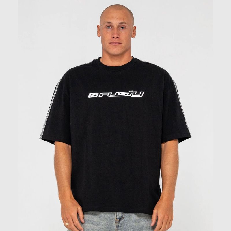 RUSTY MENS  GAFFA TAPED SHORT SLEEVE TEE - BLACK