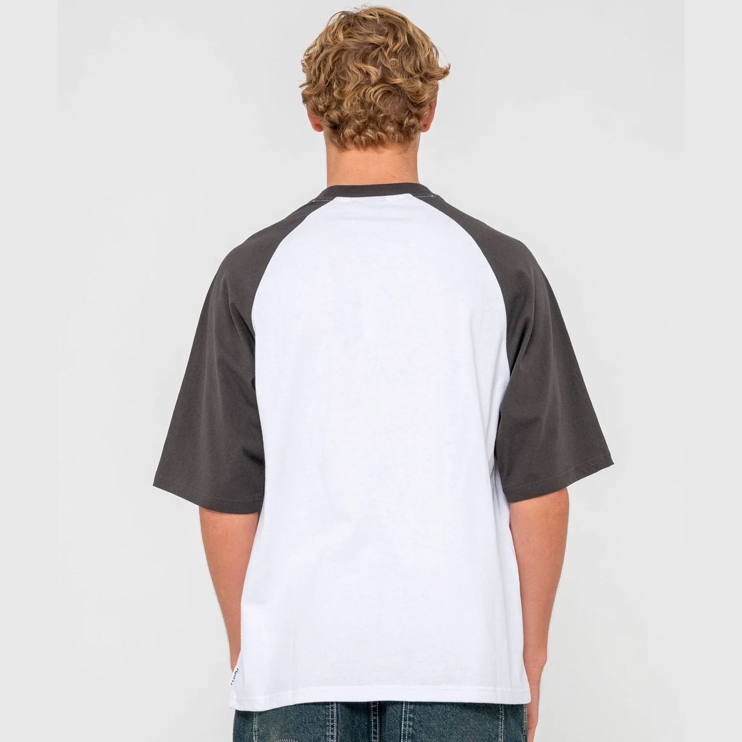 RUSTY MENS  BUBBLE RAGLAN SHORT SLEEVE TEE - WHITE