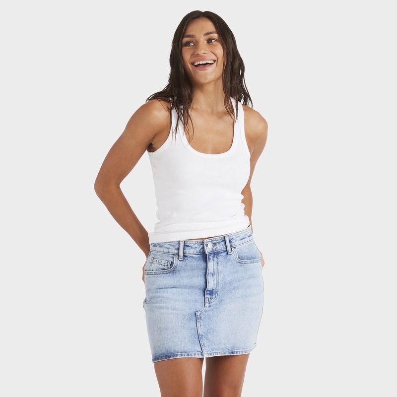 ROXY WOMENS  SHINE DENIM MINI SKIRT - BEAU BLUE