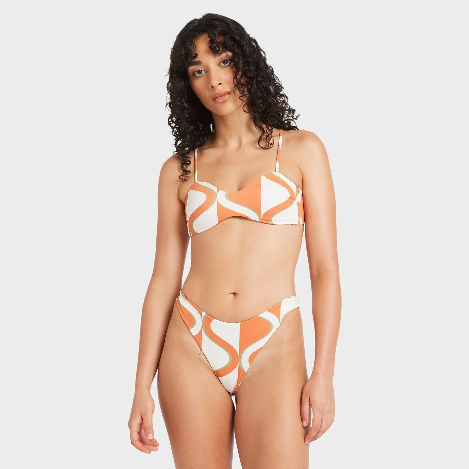 RVCA WOMENS MIND MAP REVERSIBLE BRALETTE SWIM TOP - ANTIQUE WHITE