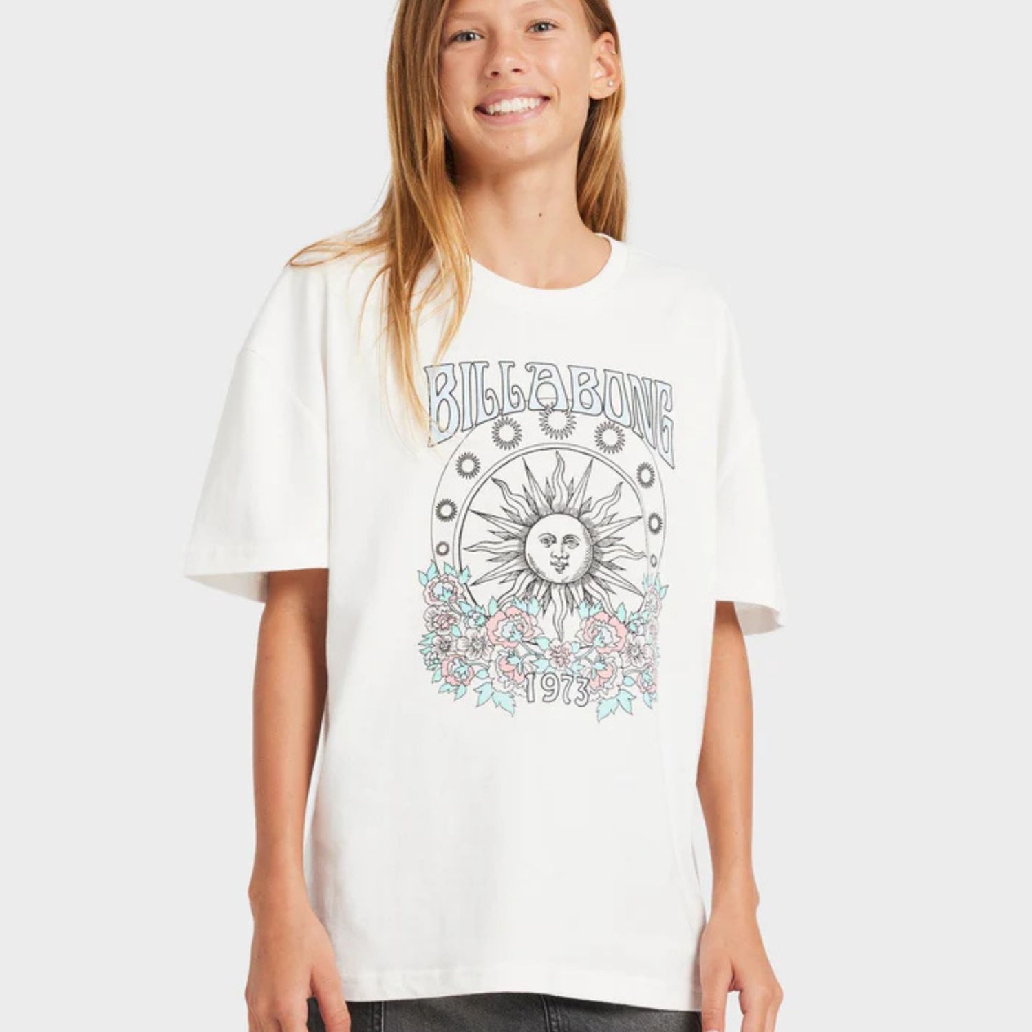 BILLABONG TEEN GIRLS SETTING SUN SS TEE - SALT CRYSTAL