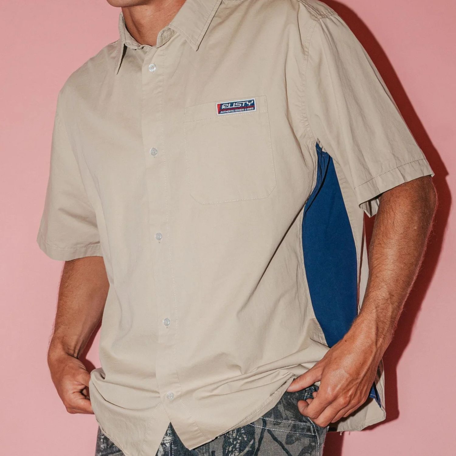 RUSTY MENS  NORTHPOINT SHORT SLEEVE SHIRT - OATMEAL