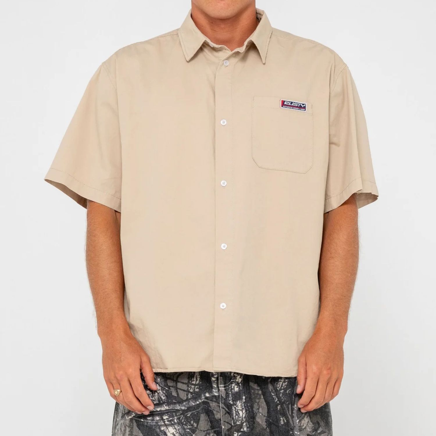 RUSTY MENS  NORTHPOINT SHORT SLEEVE SHIRT - OATMEAL