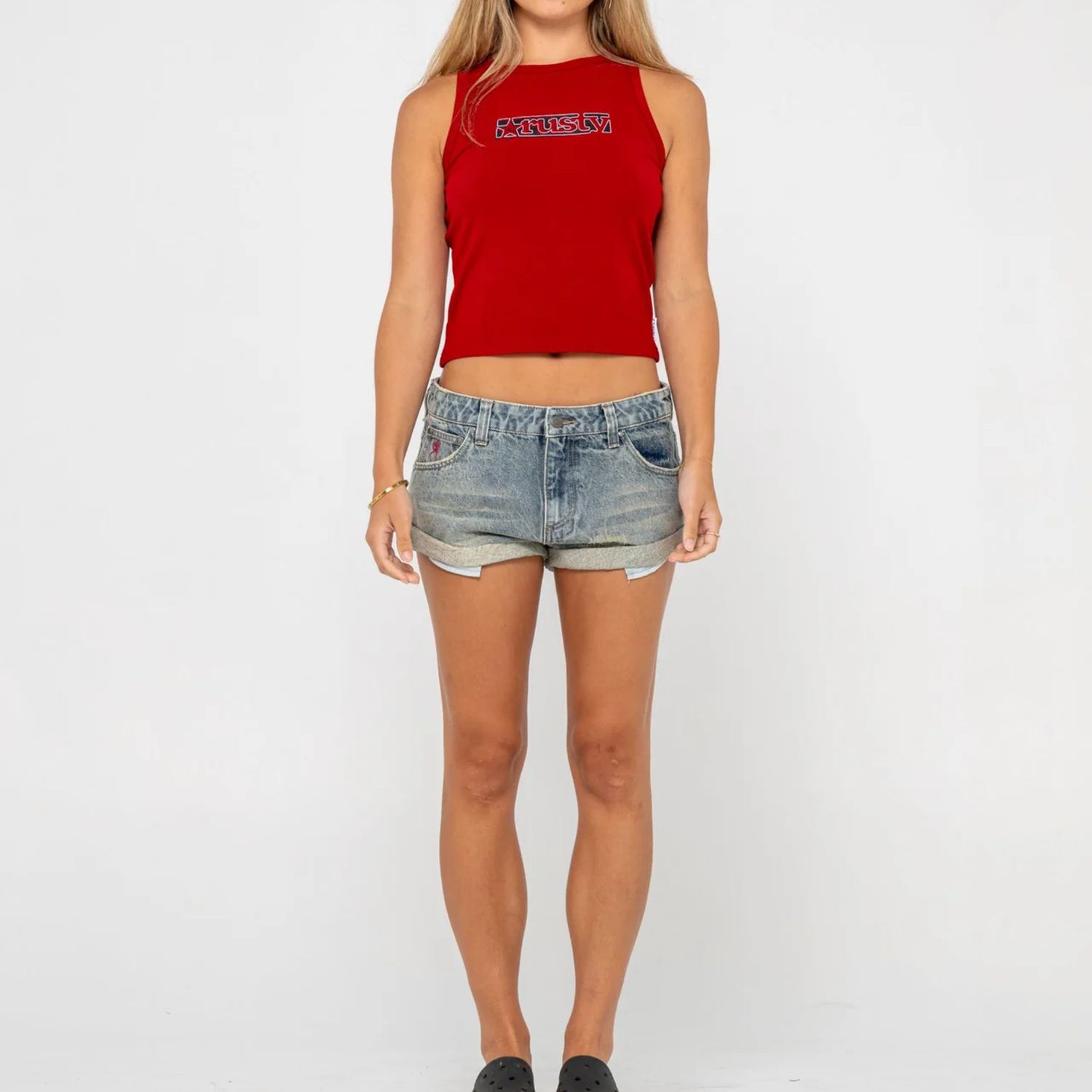 RUSTY WOMENS NORTY PHEONIX LOW RISE DENIM MINI SHORT - DIRTY DAWG