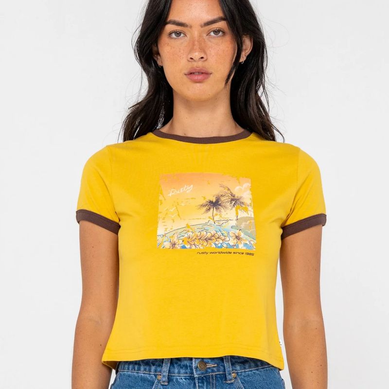 RUSTY WOMENS LA CABANA CONTRAST RINGER MINI TEE - LEMON YELLOW